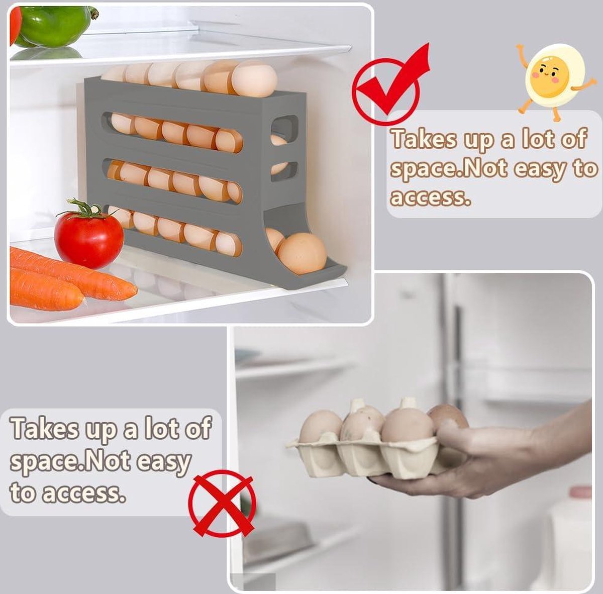 Eierdispenser, eierroller koelkasthouder, 2-laags eierrek, ruimtebesparende eierorganizer, automatische opslag van eieren opbergdoos, eieropbergdoos, aanrecht eierorganizer, koelkast eierhouder