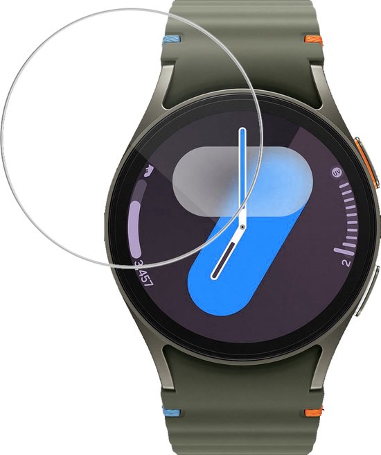 Groene smartwatch met een cirkelvormige screenprotector die de randen bedekt.