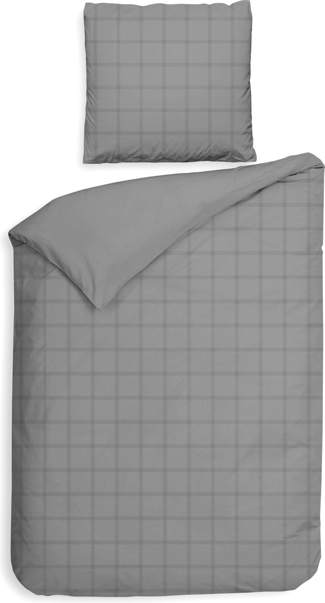 Heckettlane Dekbedovertrek Diamante - Bedlinnen - 135x200 - Grijs - Dekbedhoes van 100% Katoen-Satijn