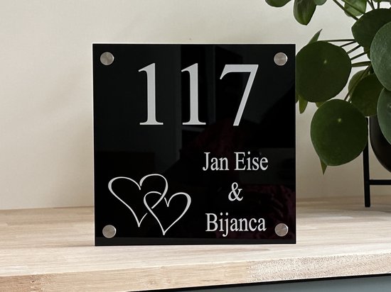 Plaque signalétique porte d'entrée avec coeurs Zwart