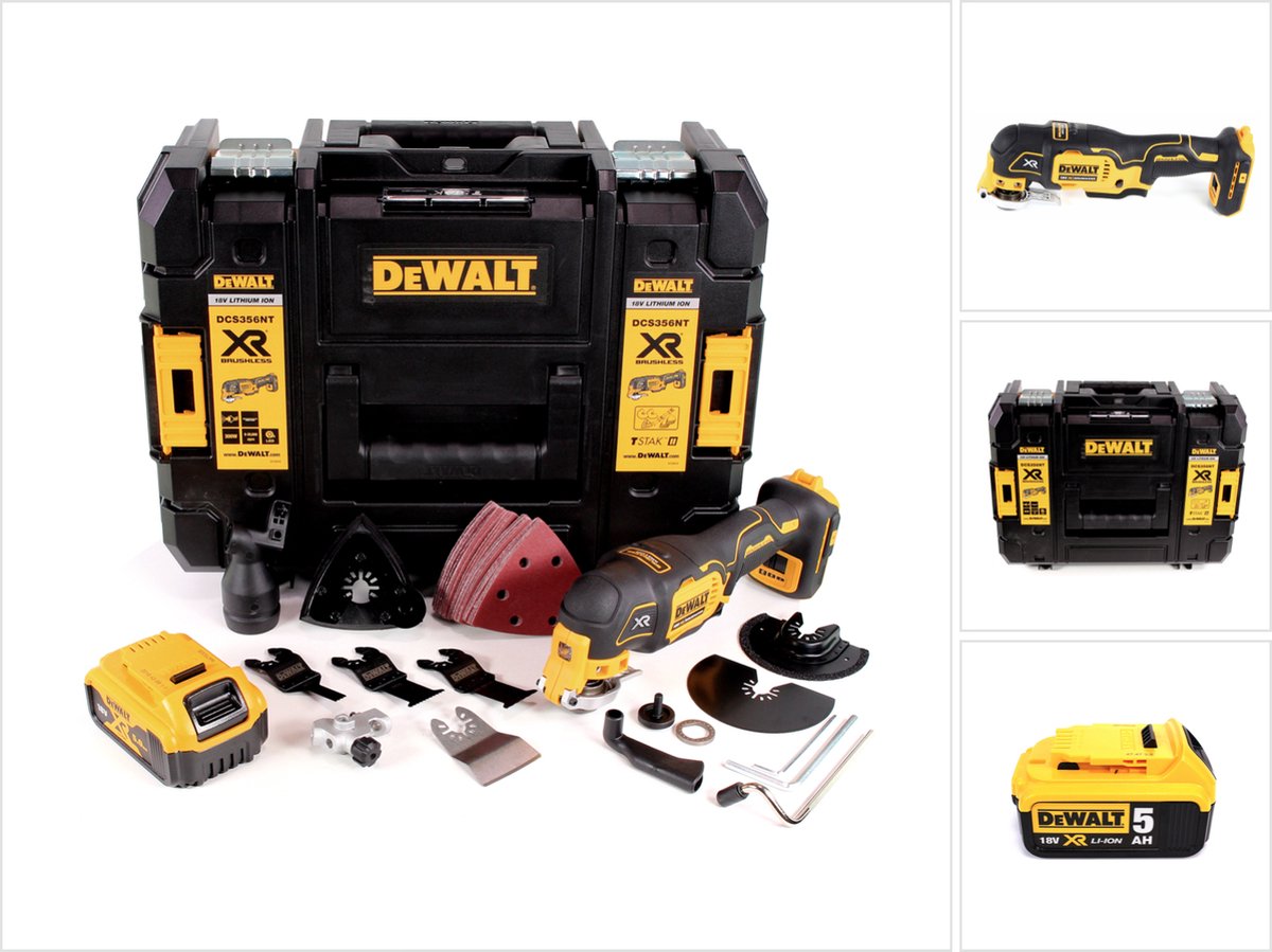 DeWalt DCS 356 NT accu-multitool 18 V borstelloos + 1x accu 5,0 Ah + 19-delige set accessoires + TSTAK - zonder oplader