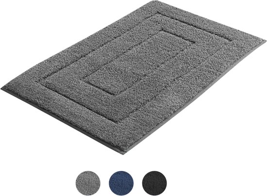 AKSA Home® Badmat 60x90 cm - Tapis de douche antidérapant - Tapis de bain antidérapant - Tapis de salle de bain - Gris foncé