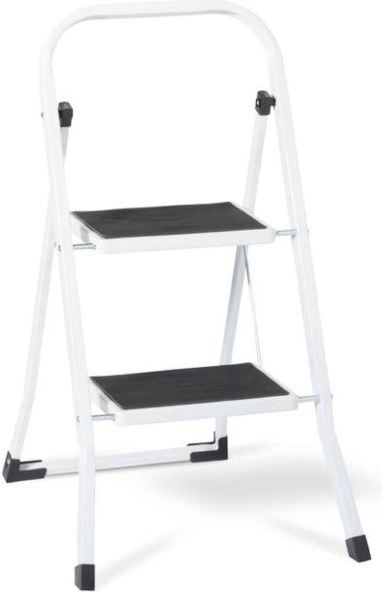 IBBO® - Trapladder - staal en rubber - opstap trap - opstapkruk - stalen klaptrap ladder - 2 treden - Wit