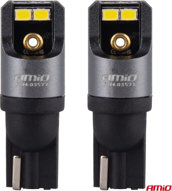 AMiO T10 W5W LED 12V-24V 4x2016 SMD Wit Canbus [Éclairage intérieur - Feux de Jour] (2 pièces)