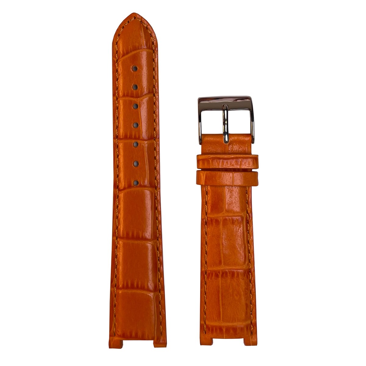 Horlogeband - 20mm, 14mm aanzet - Oranje - Echt leer in croco print - Roestvrijstalen gesp