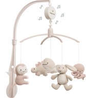 Baby's Only Muziekmobiel baby Animals - Boxmobiel - Oud Roze/Warm Linen - Gebreide figuurtjes - Muziek speelgoed - Melodie 'It's a small world'