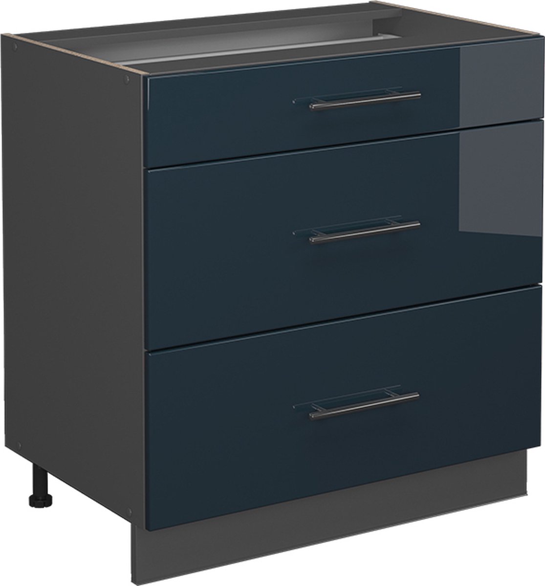 Vicco Fame-Line Onderkasten – 80 cm met 3 laden, zonder werkblad Donkerblauw hoogglans