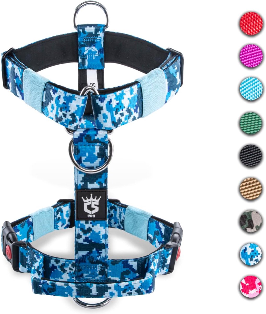 Tactische hondentuigjes met handvat, 1,3 inch breed, militaire kwaliteit dik gewatteerd en zwaar uitgevoerd, snelsluiting, geschikt voor kleine tot middelgrote honden (Camo Blue-S)