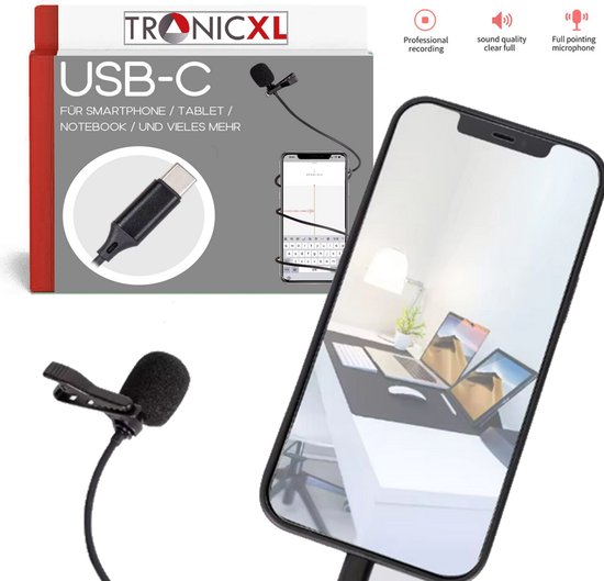 Foto: Tronicxl 2 stuks premium microfoon met usb c plug en kabel lavalier microfoon condensator interview podcast videoconferentie dji smartphone tablet laptop en meer type c stekker usb