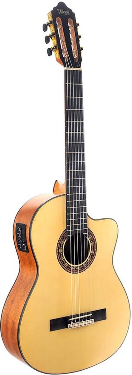 Valencia VC304CEL klassieke gitaar 4/4, linkshandig, sitka spar & mahonie, pre-amp en cutaway, satin finish
