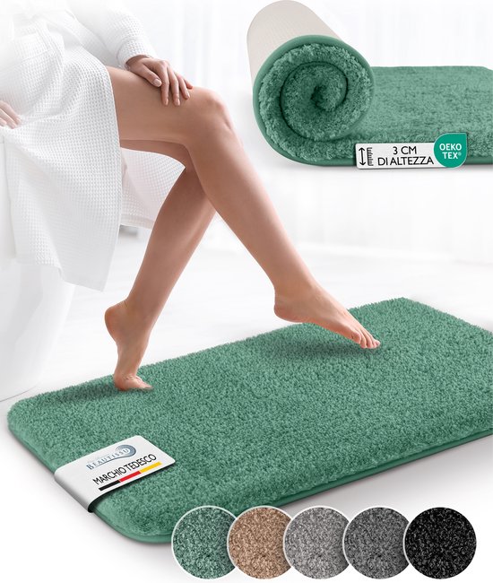 Foto: Beautissu beaumare fl badmat antislip 100x60 cm groen hoogpolig tapijt voor vloerverwarming zacht badmat voor douche badkuip wc