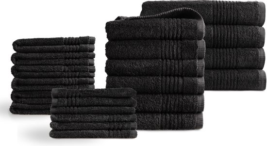 PHLOX Set de Serviettes 22 pièces - Supreme Collection - OEKO-TEX Made in Green - coton doux 600 g/ m2 - noir
