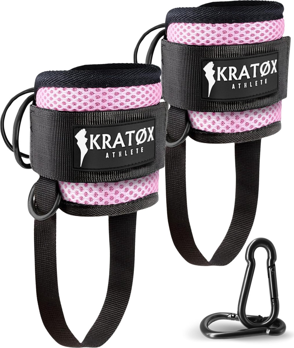 KRATØX 2 Stuks Kickback Ankle Strap Fitness - Enkelband - Ankle Cuff Strap – Kickback Strap - Incl Karbijnhaken - Roze