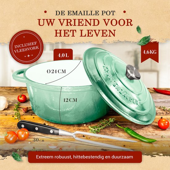 Cocotte En Fonte émaillée 24 Cm – Bleu – Avec Fourchette à Viande Offerte – Passe Au Four