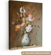 Schilderijen op canvas - Stilleven met bloemen oude meesters 90x120 - Kamer decoratie accessoires - Balthasar van der Ast schilderij woonkamer - Wanddecoratie slaapkamer - Muurdecoratie keuken - Wanddoek interieur - Woondecoratie huis