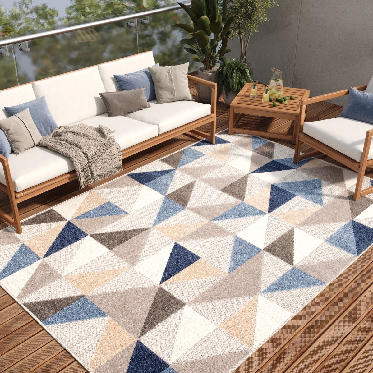 Tapiso Patio Indoor Tapijt Buitenkleed Tuintapijt Modern Vloerkleed Outdoor Maat- 120x170 Blauw Grijs
