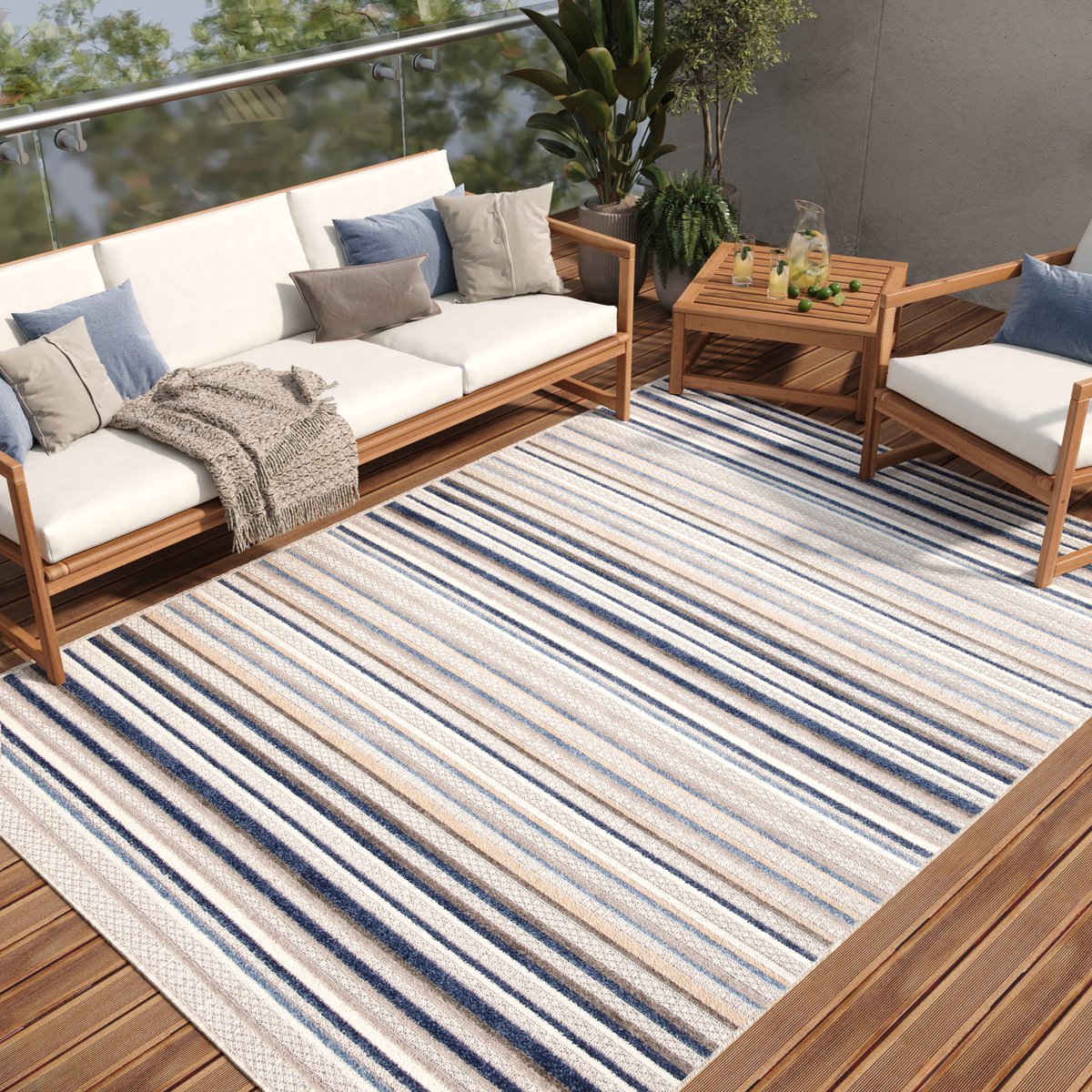 Tapiso Patio Indoor Tapijt Buitenkleed Buiten Tuintapijt Outdoor Modern Maat- 200x300 Grijs Blauw 2