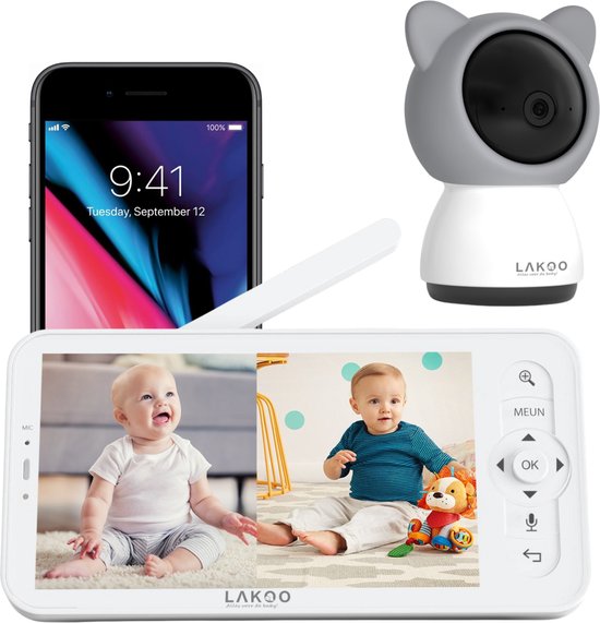 Lakoo® BabyGuard Kitty - Babyfoon - baby monitor - Babyfoon met Camera en app - Video Audio - White Noise - uitbreidbaar - Gratis App 5 inch HD scherm - Nachtzicht - Tweeweg Audio - Temperatuurweergave - Baby Monitor Op afstand bestuurbaar