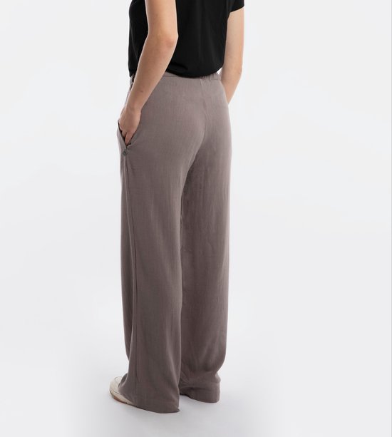 Pantalon Knit Factory Fern - Pantalon femme - Pantalon femme - Pantalon avec poches latérales - Pantalon long - Doux et aéré 78% viscose et 22% lin - Pantalon d'été - Pantalon d'été - Pantalon large - Taupe - 40/42
