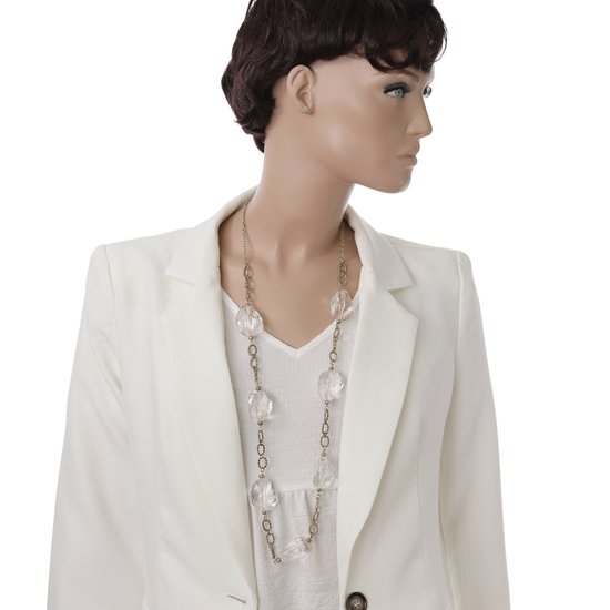 Behave - Collier - Couleur Or avec Perles Transparentes - 85 cm de long