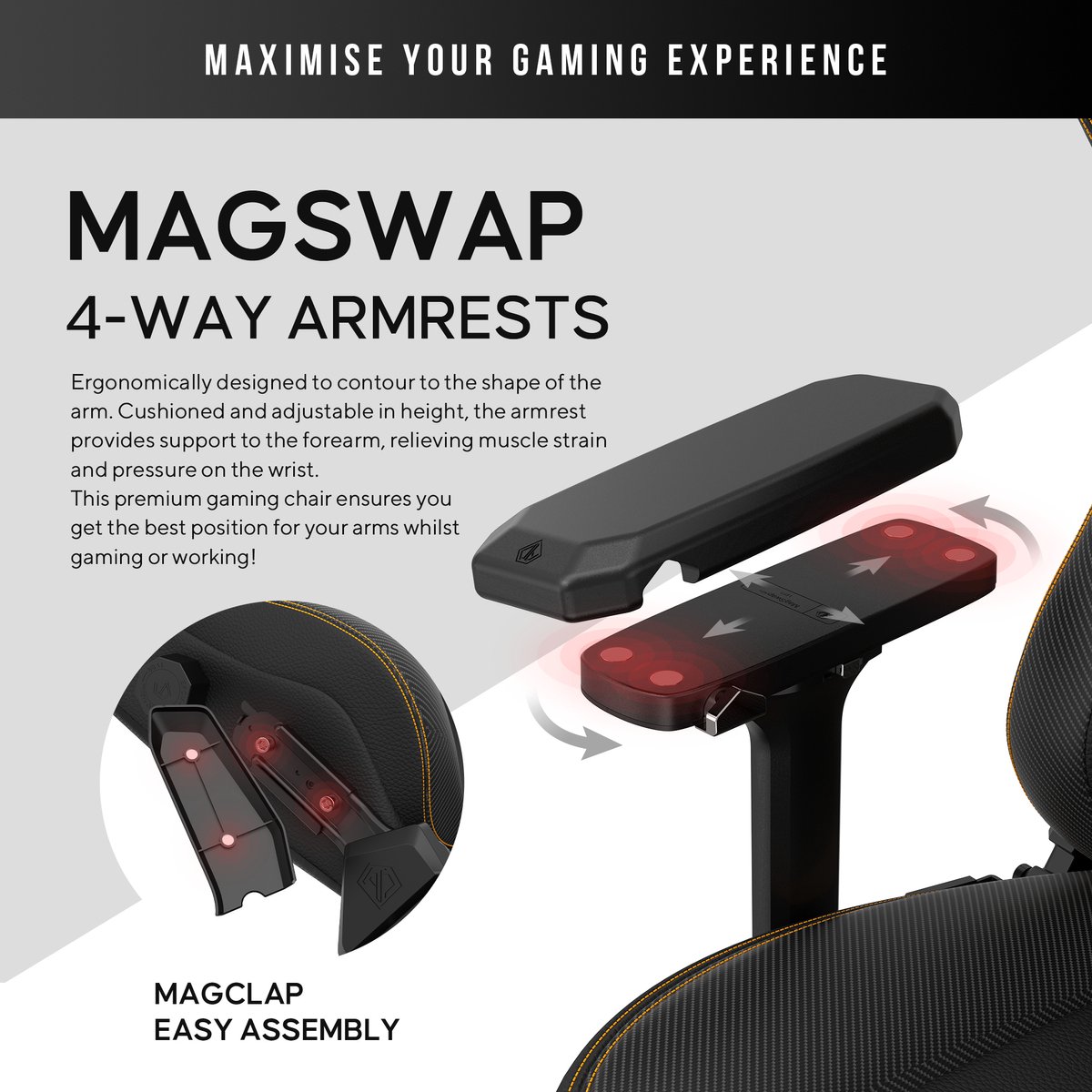 Afbeelding 3 van Andaseat Kaiser 3 - Ultiem Comfort - Ergonomische Ondersteuning - 4D-Armleuningen - Hoogwaardig PVC-Leder - Verstelbare Rugleuning - MagSwap Technologie