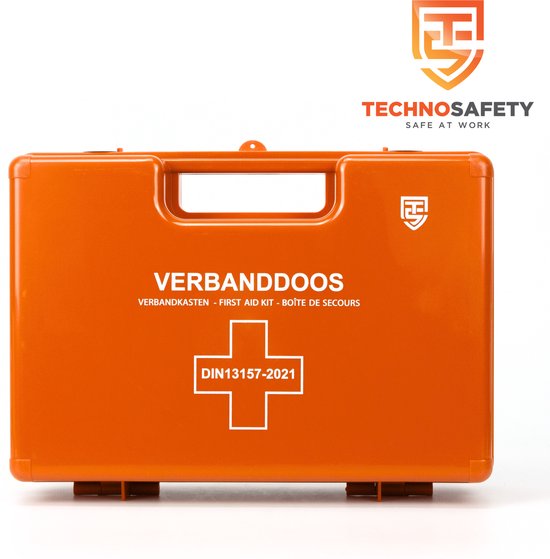 Foto: Technosafety ehbo verbandkoffer europees goedgekeurd verbanddoos bhv incl wandhouder en bevestigingsmateriaal