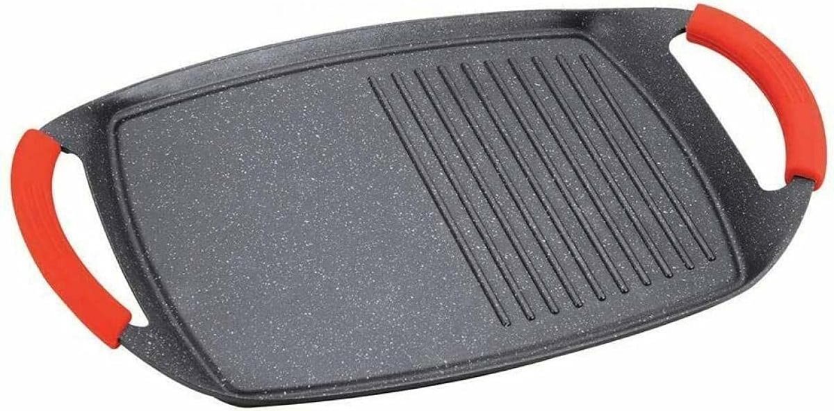 Royalty Line® BTG36M Grillplaat Inductie - 36 cm - Plancha Inductie Met Ribbels - Grillpan Inductie Voor Alle Warmtebronnen - Grill Pan Met Afneembare Handvatten - Oven Vrij - Zwart