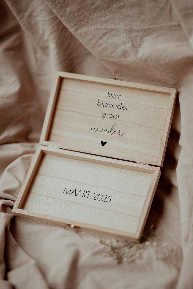 Bolletoet - Houten kistje met hartje + binnenkant tekst - bekendmakingskistje - zwangerschap - aankondigingskistje