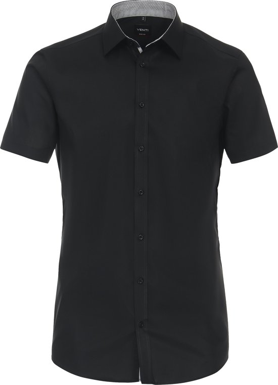 Chemise VENTI body fit - manches courtes - popeline - noir - Repassage facile - Taille col : 41