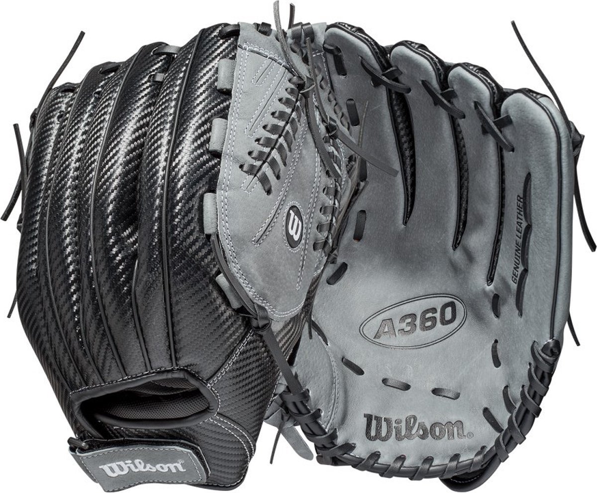 Wilson - MLB - Honkbal - Softbal - A360 - Slowpitch Honkbalhandschoen - Volwassenen - Zwart/Grijs - 13 inch