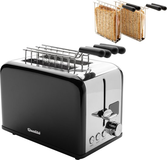 Qualitá® Broodrooster met TostiKlemmen - Retro Tostiapparaat - Sandwichrooster - Croque Monsieur Toestel - RVS/Zwart