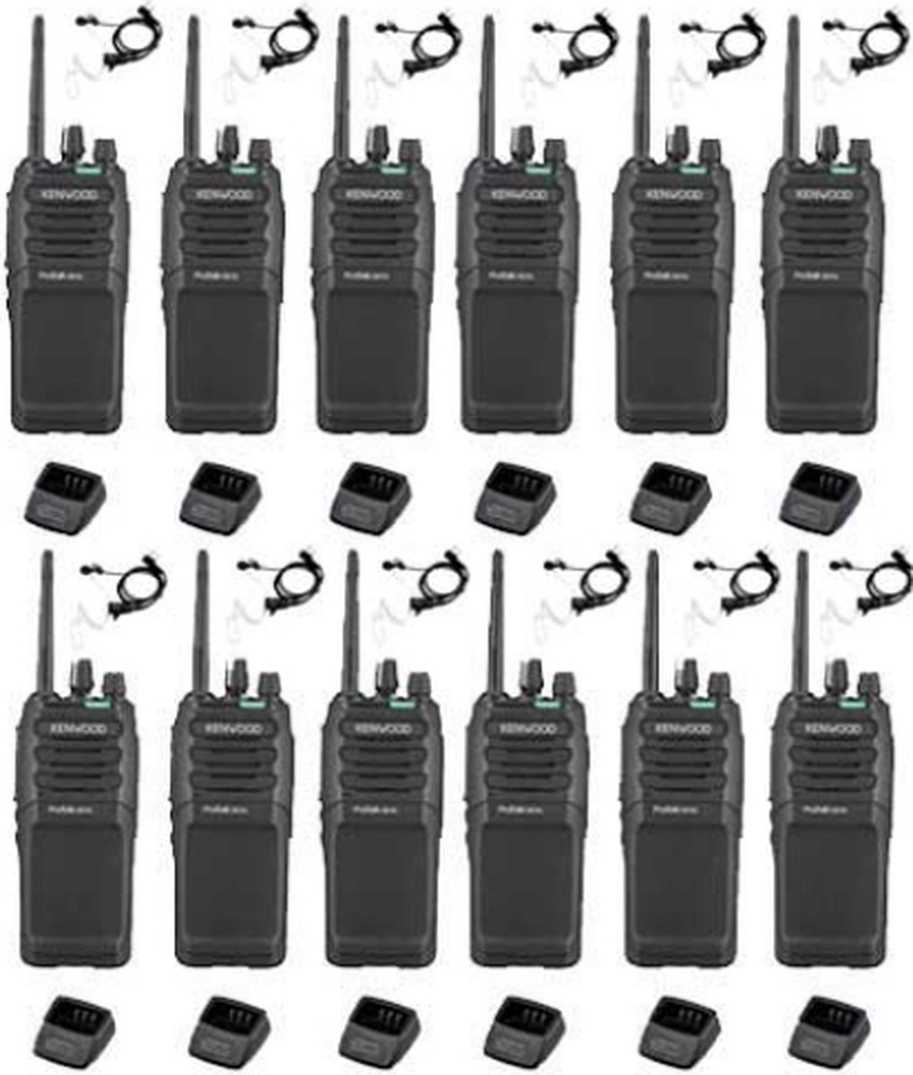 Set van 12 Kenwood TK-3701D IP55 Portofoon met beveiliging oortje en tafellader