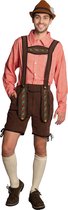 Korte Lederhose + Blouse Set incl Bretels Oktoberfest Heren Carnavalskleding Heren Lederhosen Man - Bruin/Rood - L - Polyester