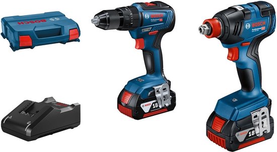 BOSCH BLAUW COMBOPACK GSB 18V-55 ACCU SCHROEF-KLOPBOORMACHINE + GDX 18V-200 SLAG(MOER)SCHROEVENDRAAIER | 2 X 4.0AH ACCU’S + LADER – 06019J2208