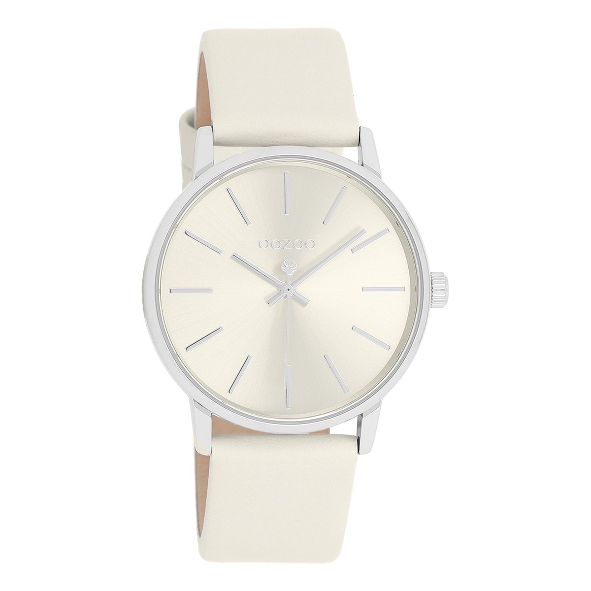 OOZOO Timepieces - Zilverkleurige horloge met beige leren band - C11371