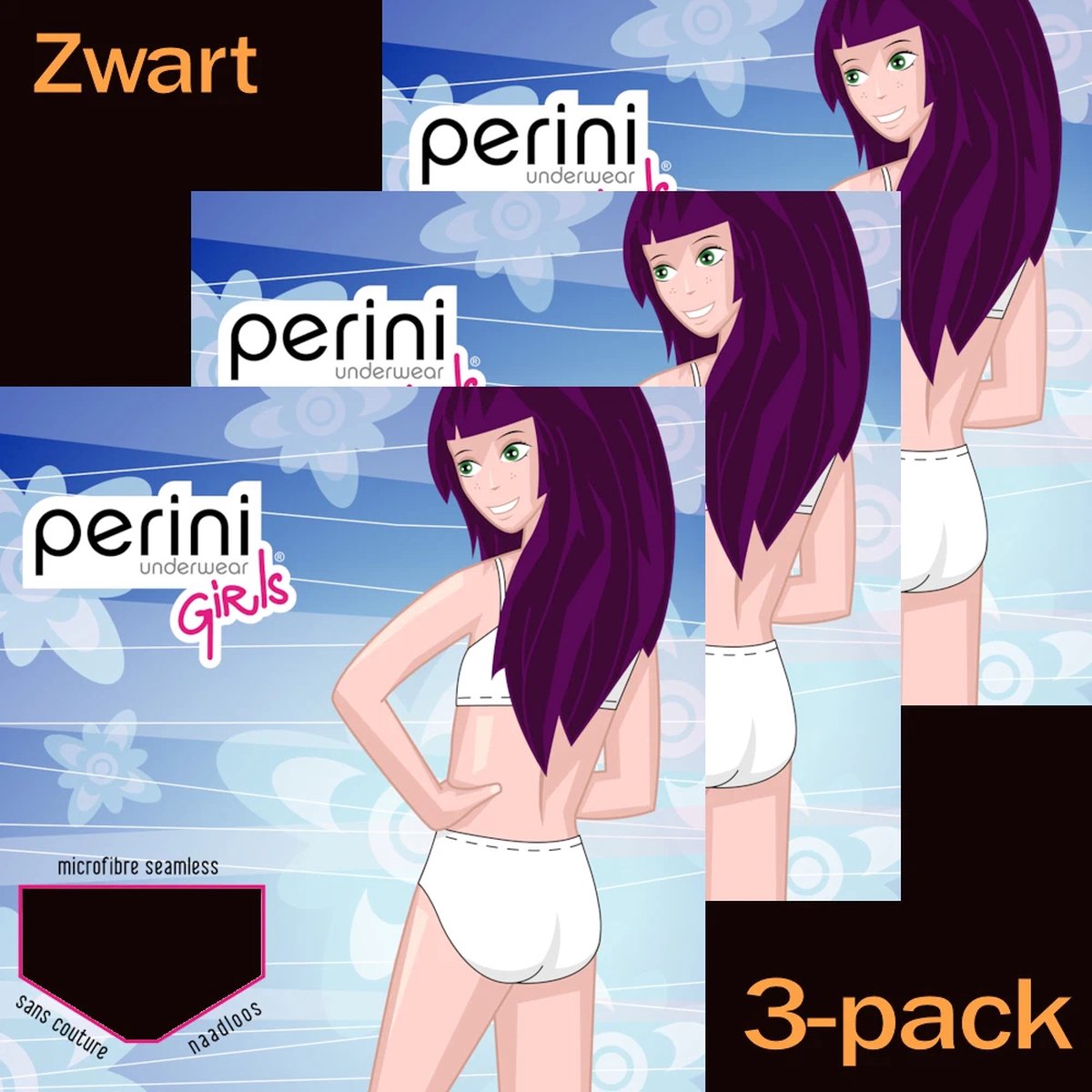 Perini meisjes slips microvezel 3 pack MAAT 128 140 zwart bol
