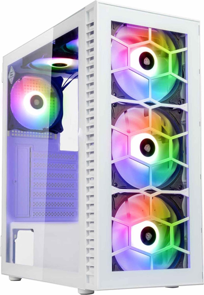Kolink Observatory HF Glass Midi-tower PC-behuizing Wit 2 voorgeïnstalleerde LED-ventilators, 4 voorgeïnstalleerde LED-