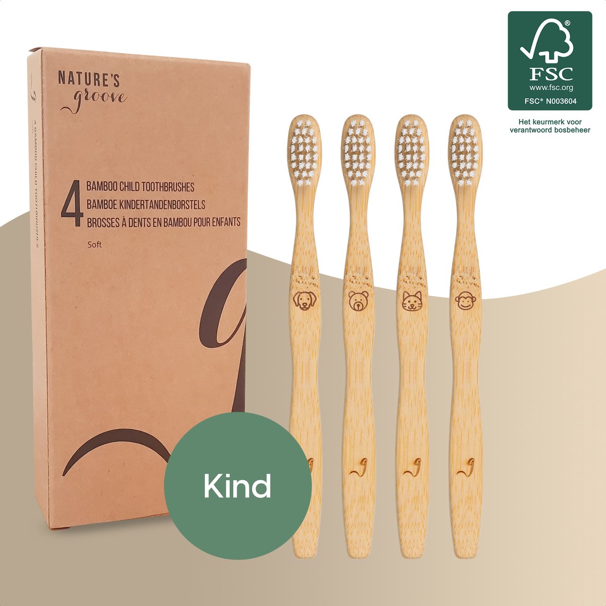 Goedkoopste NATURE’S groove® Bamboe Kindertandenborstels - 4 Stuks - Handtandenborstel - Houten Tandenborstel - Baby - Handmatig