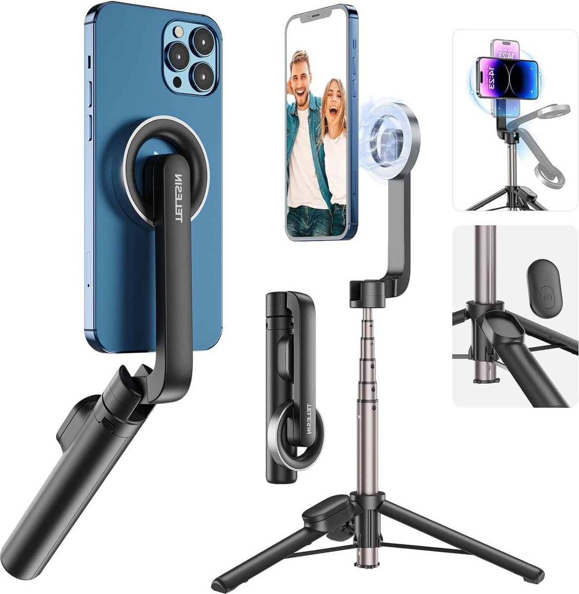 Magnetisch selfie-statief met bluetooth-afstandsbediening - uittrekbaar 27 inch - voor iPhone 15 14 - geschikt voor alle Android-telefoons met magneetfunctie selfie stick voor mobiele telefoon