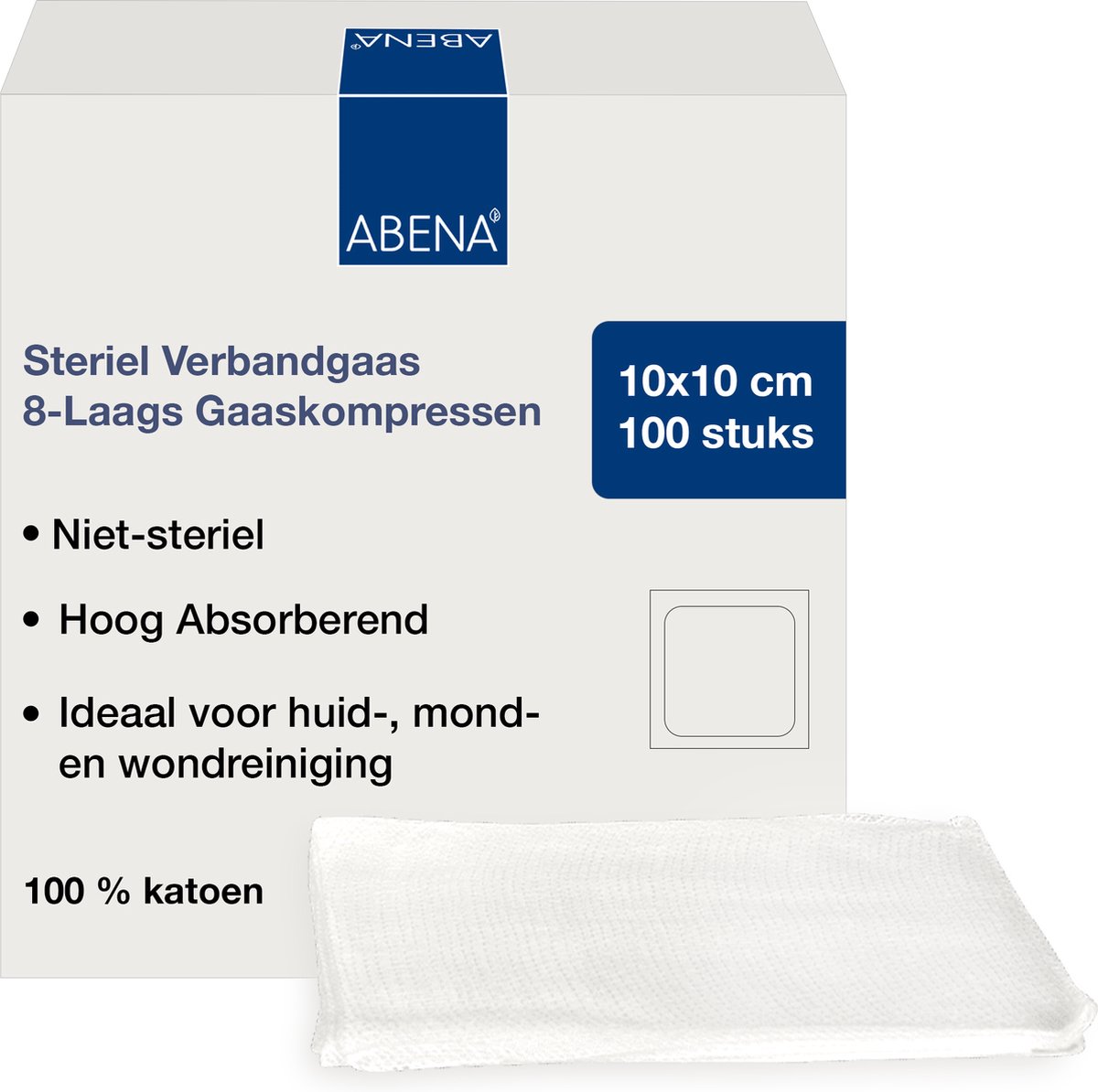 Goedkoopste Abena Gaaskompres - 100 Stuks - Steriel Verbandgaas - 8-Laags Gaaskompressen - 100 Katoen - 10 cm x 10 cm