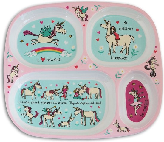 Eenhoorn kinder servies set melamine vakjesbord + trainingsbeker + bestek - Tyrrell Katz van Tyrrell Katz — afbeelding 3
