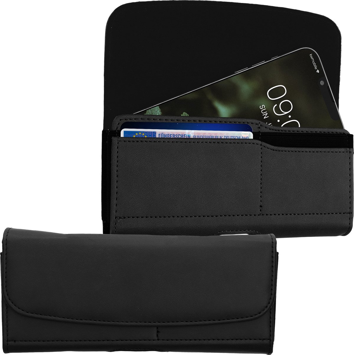 kwmobile Hoesje met clip voor broekriem - Telefoonhoesje met pasjeshouder - 17,2 x 8,5 cm Hoes met broekclip in zwart