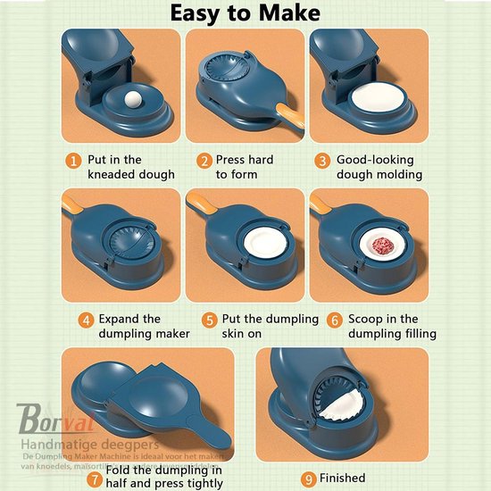 Borvat® - Machine à boulettes 2 en 1 - Presse à pâte manuelle - Machine à pâte - Emballage de pâte - Dumpling Maker - Ravioli Maker - Pie Maker - Blauw