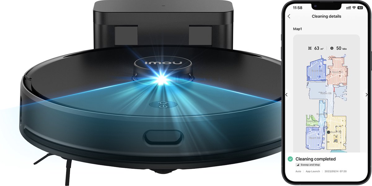 Imou RV1 - Robotstofzuiger met dweilfunctie - Razendsnelle inkaartbrenging door LIDAR sensor - Opslag Plattegrond Van 3 Verdiepingen - Automatische lediging - Auto boost-functie tapijt - 4500 Pa zuigkracht - 110 minuten aaneengesloten reinigen