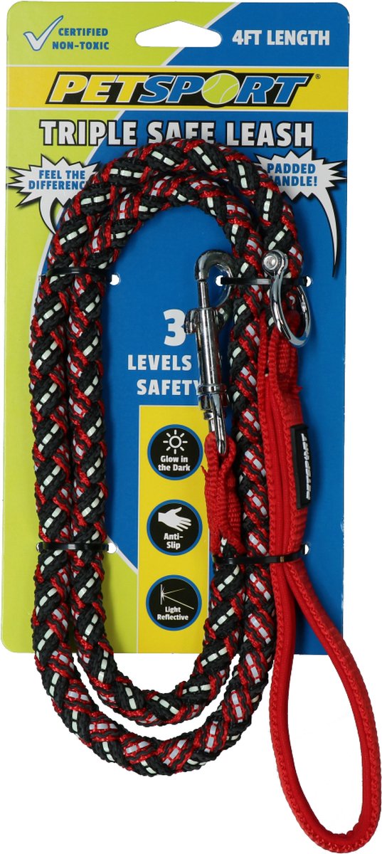 PetSport Triple Safe Leash Blauw Rood - 1,2 meter