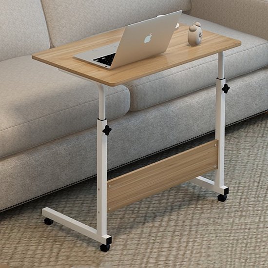 Foto: Ceruzo laptoptafel verrijdbaar bedtafel verstelbaar in hoogte 80cm thuiskantoor 60x40cm houtlook