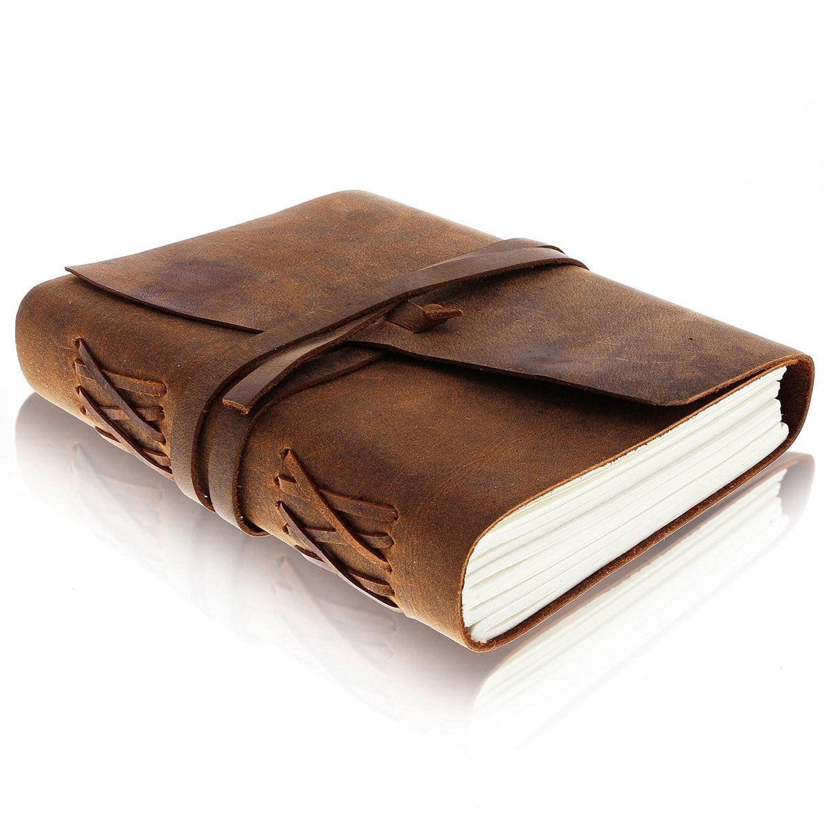 Leren Dagboek Schijfblok Notitieboek – Antiek Handgemaakt Leder Gebonden Dagelijks Notitieblok voor Mannen + Vrouwen Blanco Papier, Perfect Cadeau als Kunst Schetsboek en Reisdagboek