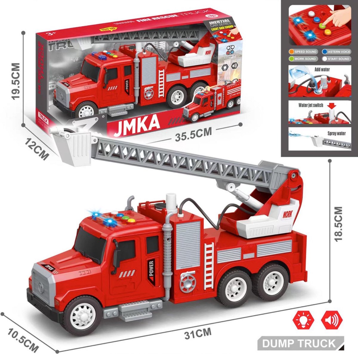 JMKA brandweerauto- brandweerwagen- brandweerauto speelgoed- brandweerwagen speelgoed- brandweerauto met licht en geluid- brandweerwagen speelgoed — afbeelding 2