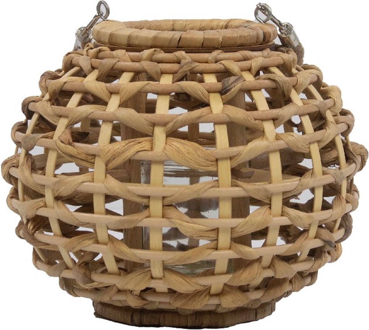 Mars & More windlicht waterhyacinth bol 19cm Beige