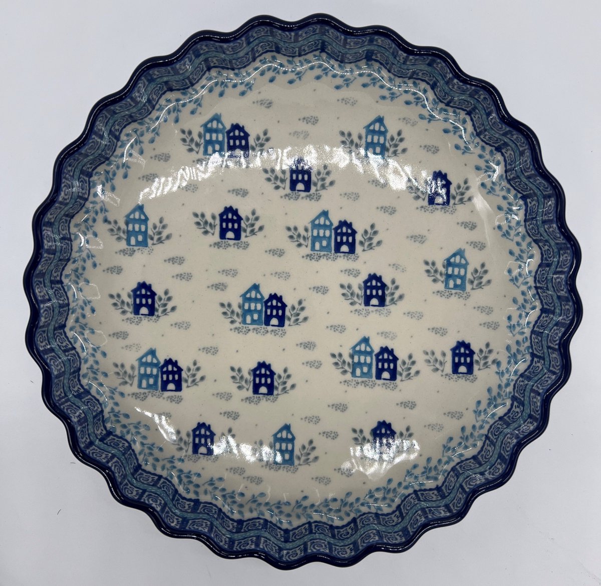 Bunzlau keramiek quichevorm 24 cm huisjes